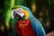 A Colorful Macaw parrot against jungle background. Generate Ai