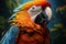 Colorful macaw parrot closeup. Macaw is a large, brightly-colored bird. AI Generated Generative AI