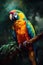 Colorful macaw parrot sitting on a branch. Vector illustration