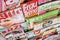 Colorful magazines in a shelf