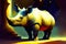 Colorful magic Rhino or Rhinoceros, cartoon style painting. Generative ai art illustration