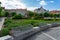 Colorful Main Square of Szombathely Hungary with benches