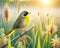 A Colorful Male Common Yellowthroat Perched Marsh Bulrush Springtime Morning Sunrise Small Bird AI Generated