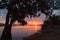 Colorful Mana Pools sunrise view on the Zambezi River