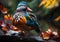 A colorful mandarin duck stands on some rocks