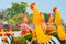 Colorful of many rooster statues at King Naresuan Monument