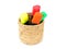 Colorful markers pens in basket and white background