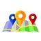 Colorful Markers Pointer with Paper Road Map. GPS Location Icon.