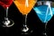 Colorful martini cocktails in glasses