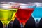 Colorful martini cocktails in glasses