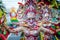 Colorful masks of street dacnce parade performer during Masskara Festival at Bacolod City, Philippines