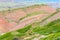 Colorful mauntain stone mineral landscape around David Gareja monastery in Georgia.