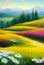 Colorful meadows and mountains oil knife painting