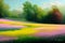 Colorful meadows and mountains oil knife painting