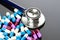 Colorful medical drug capsule background