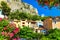 Colorful medieval mediterranean facades in Moustiers-Sainte-Marie, Provence, France