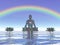 Colorful meditation under a rainbow - 3D render