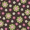 Colorful Medium Scale Hand-Drawn Floral Daisies Vector Seamless Pattern. Retro 70s Style
