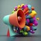 Colorful megaphone 3d cartoon with colorful background. Business concept.