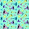 Colorful megaphones and stars seamless pattern. Handdrawn retro megaphones pattern tile.