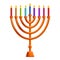 Colorful menorah candle icon, cartoon style