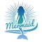 Colorful mermaid silhouette. Vector logo or label with mermaid and sun