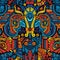 Colorful Mesoamerican Influenced Doodle On Dark Background