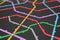 Colorful metro scheme, railway transport or city bus map