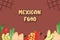 Colorful Mexican background. Food banner with Mexican cuisine ingredients, vegetable, text. Vector flat drawn illustration for