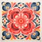 Colorful Mexican Folklore-inspired Tile Design With Red Flower