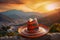 Colorful Mexican Sombrero with Picturesque Village and Landscape at Sunset, Cinco de Mayo holiday concept. Generative AI