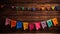 Colorful Mexican Style Buntings On Dark Wood Background