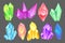 Colorful minerals set, crystals, gems, precious gemstones or semiprecious stones vector Illustration