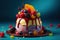 Colorful mini birthday cake with multicolored decor. Festive birthday party. generative AI