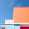 Colorful minimal building with blue sky, clear sky, nature light, Minimal building background.