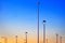 Colorful minimal Composition with various Street Lamps at Sunset