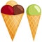 Colorful mixed ball ice cream cone set.