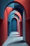 Colorful modern arch hallway. Three dimensional illustration