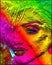 Colorful modern digital art, pop or punk art style blonde bombshell.