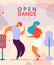 Colorful modern flat cartoon characters dancing on music fest,concert,open air,party,flyer banner concept.Flat small people