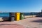 Colorful modern garbage cans near the beach at son matias, Palma de Mallorca Spain