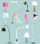 Colorful modern lamps set. Flat style vector illustration.