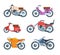 Colorful modern motorbike transportation flat illustrations set