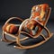 Colorful Moebius Style Rocking Chair With Fabric Art And Natural Wood