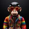 Colorful Monkey In Felipe Pantone Style: Vibrant Outfit, Glasses, And Gloves