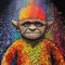 Colorful Monkey Painting In The Style Of Daan Roosegaarde