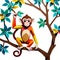 Colorful monkey on a tree branch in Kirigami style. transparent background version available