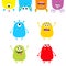 Colorful monster silhouette set. Hanging Upside down head face. Cute cartoon scary character. Baby collection. Eyes, tongue, hands