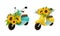 Colorful Moped or Motorbike with Sunflowers Vector Set