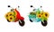 Colorful Moped or Motorbike with Sunflowers Vector Set